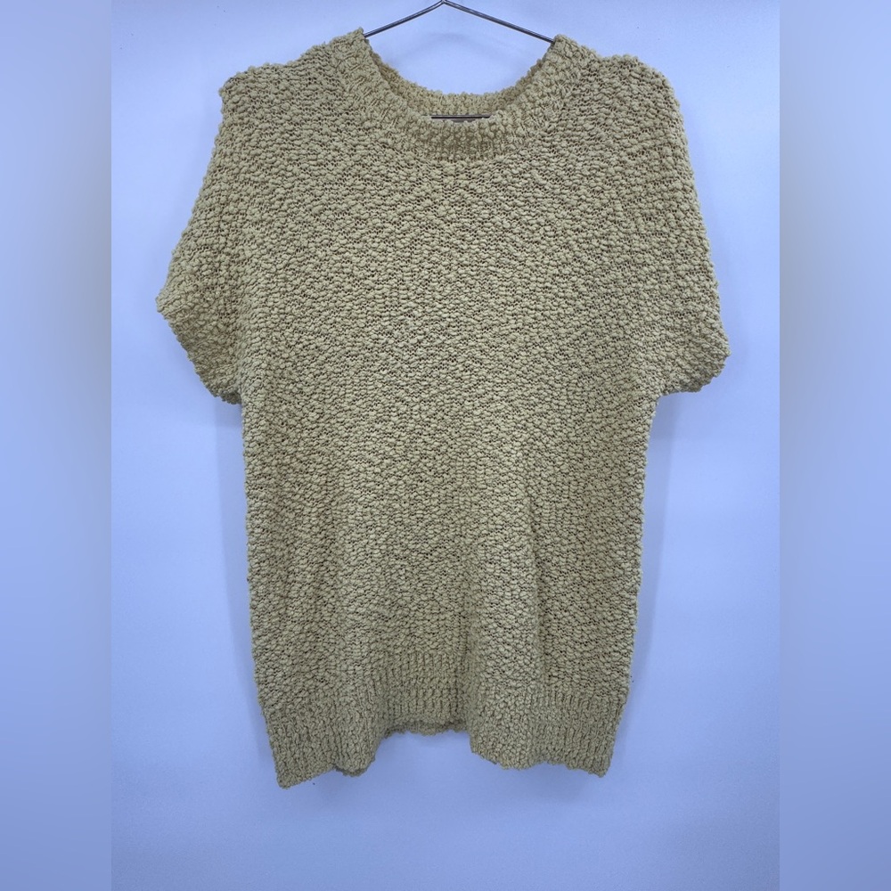 CHERISH ANTHROPOLOGIE short sleeve Yellow open knit sweater, sz S